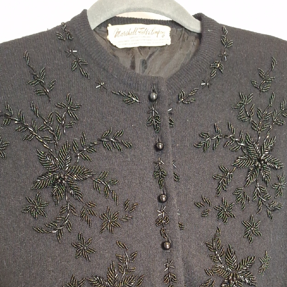 Vintage 1950's Marshall Field & Company Black Embellished Women's Cardigan